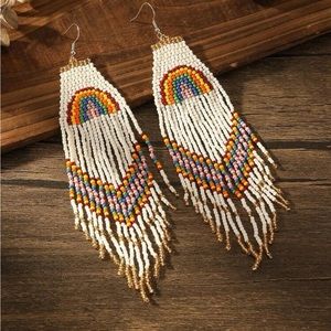 Rainbnow Beaded Tassel Drop Earrings